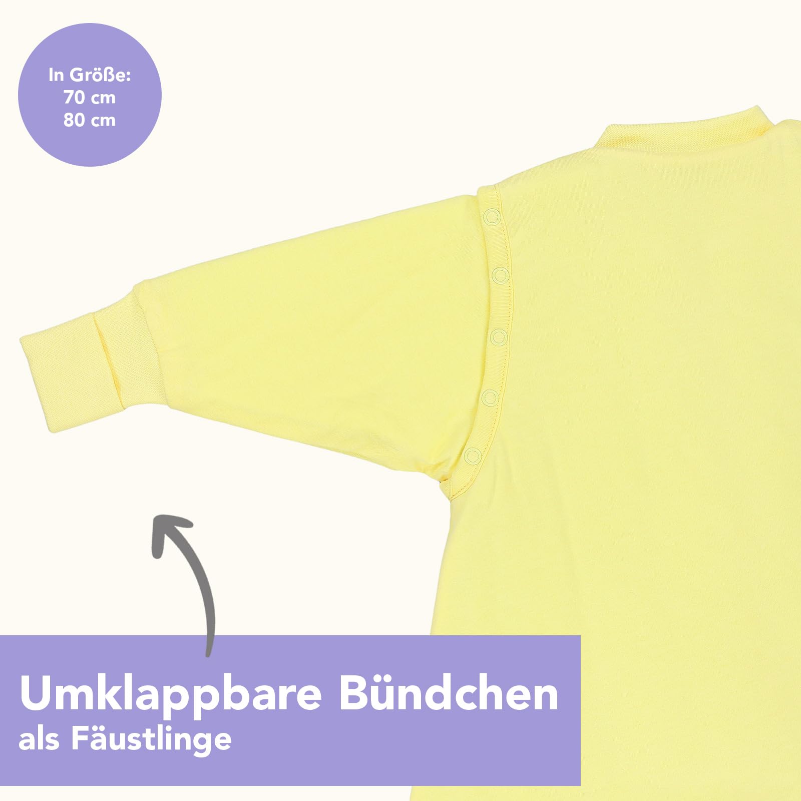 schlummersack Baby Kinder Schlafsack Ganzjahr 80 cm Popcorn | annehmbare Ärmel, gefüttert, Ganzjahresschlafsack, 2.5 Tog