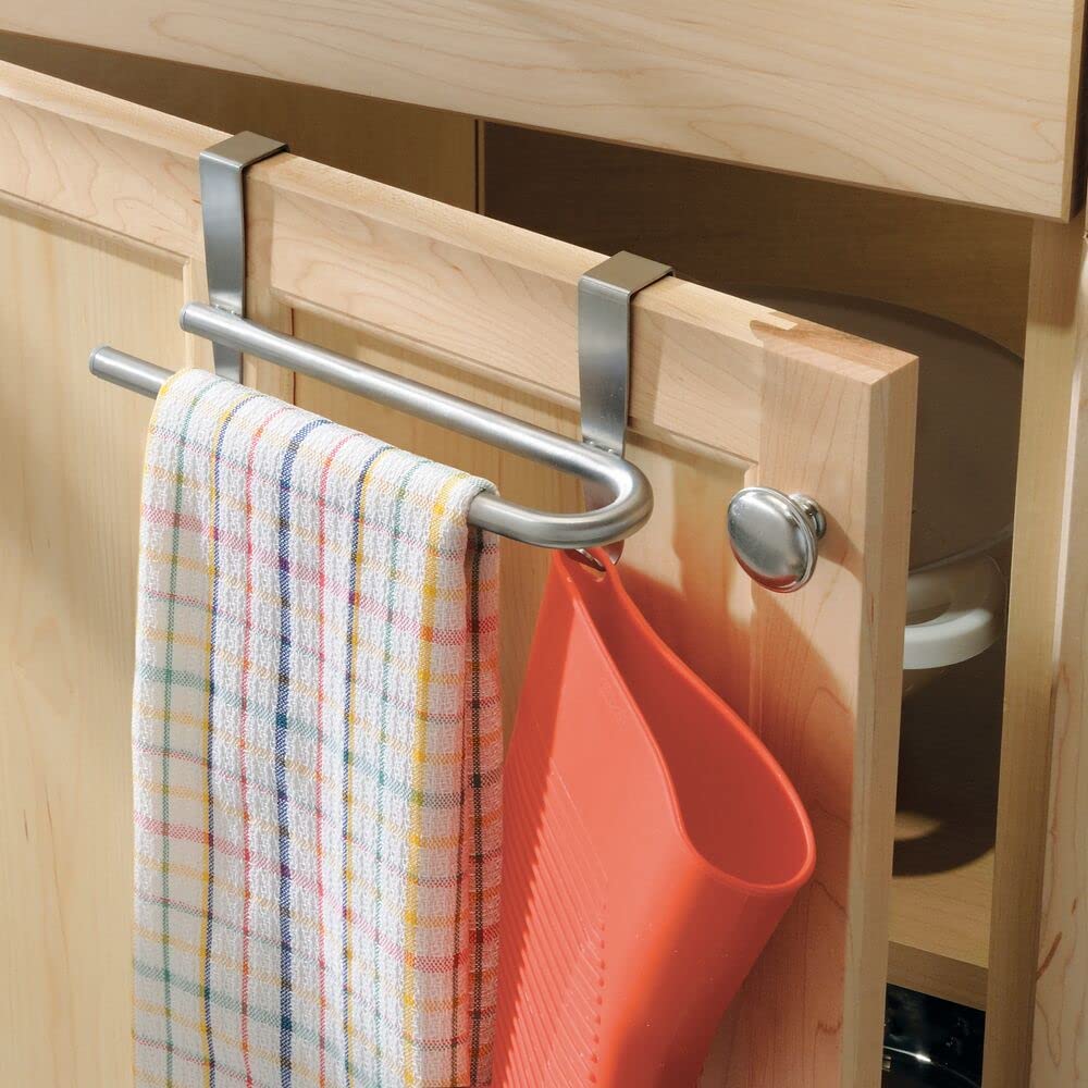 Set Di 2 Porta Asciugamani Da Cucina | Da Appendere Alle Ante | In Acciaio Argentato | Senza Forare | Design Compatto - Foto 3