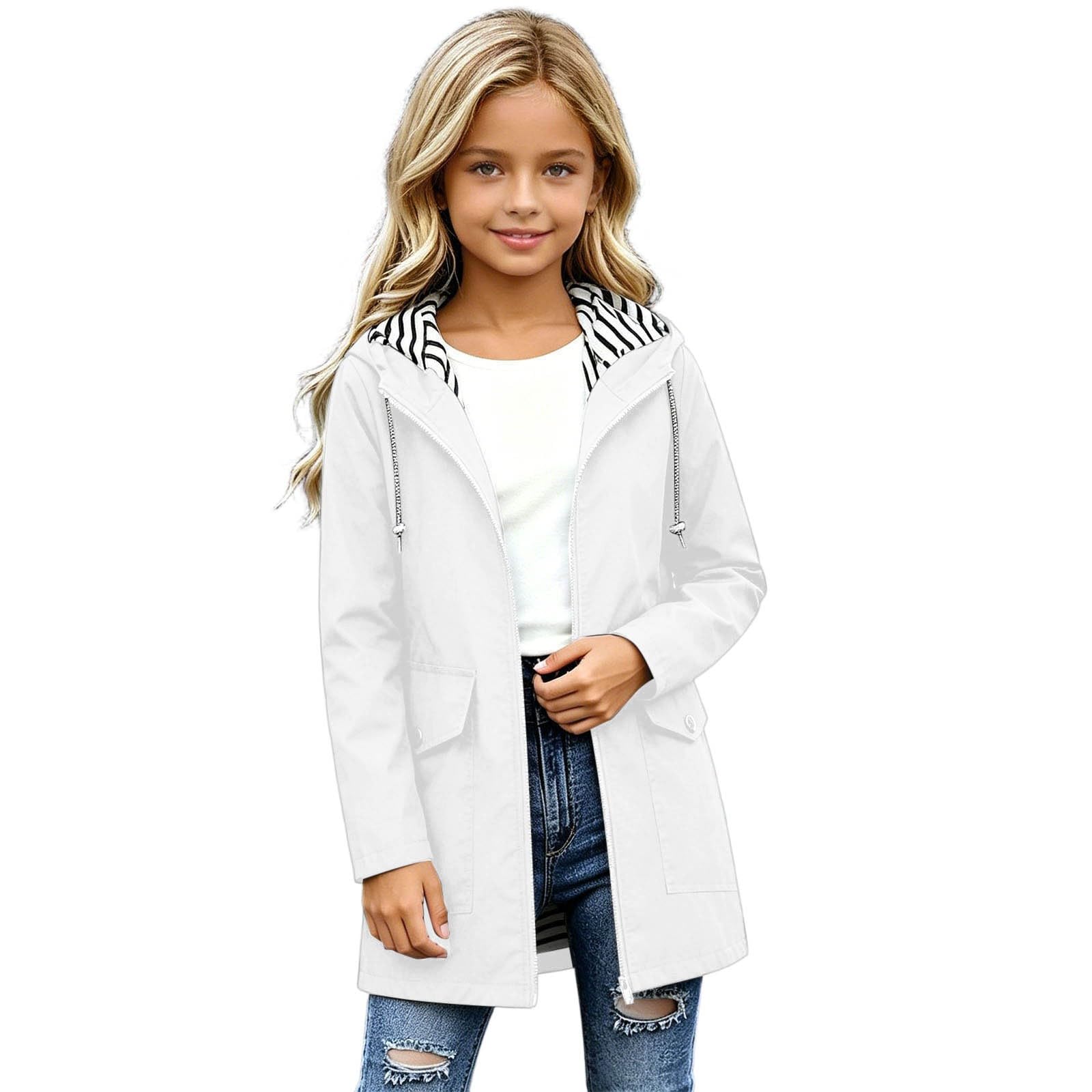 Chaqueta impermeable lisa para niñas, ligera y cómoda para todo tipo de clima. Diseño fácil de poner y quitar.