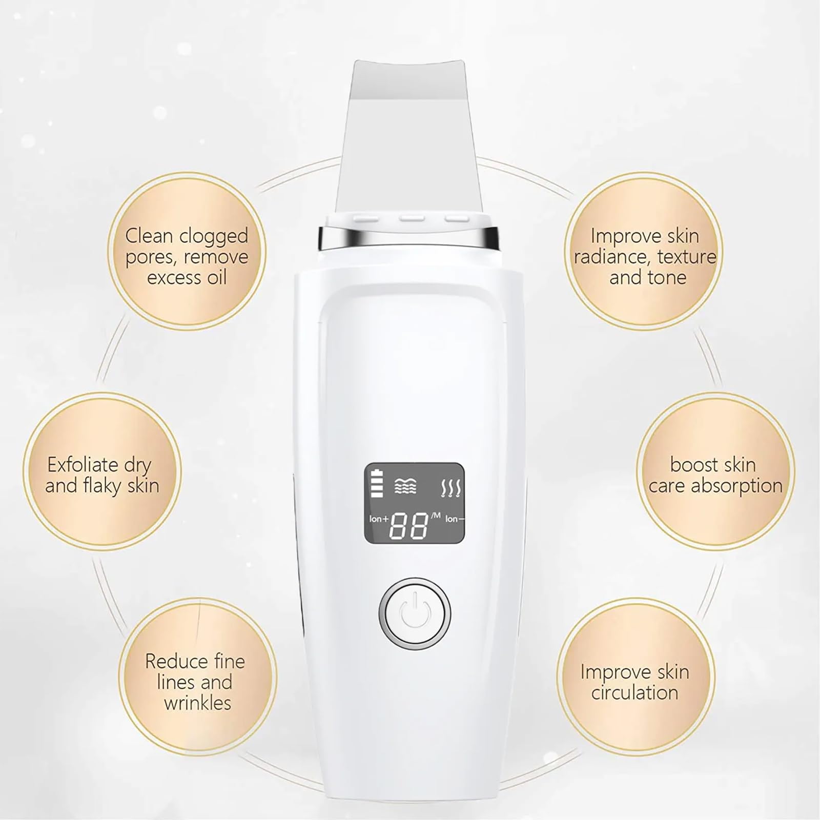 Peeling Ultradźwiękowy, Peeling Do Skóry Twarzy Z Wyświetlaczem LED, 3 Funkcje Ogrzewania I 4 Regulowane Tryby Czyszczenia, Wibracje O Wysokiej Częstotliwości 24000 Razy Na Minutę, Do Domu