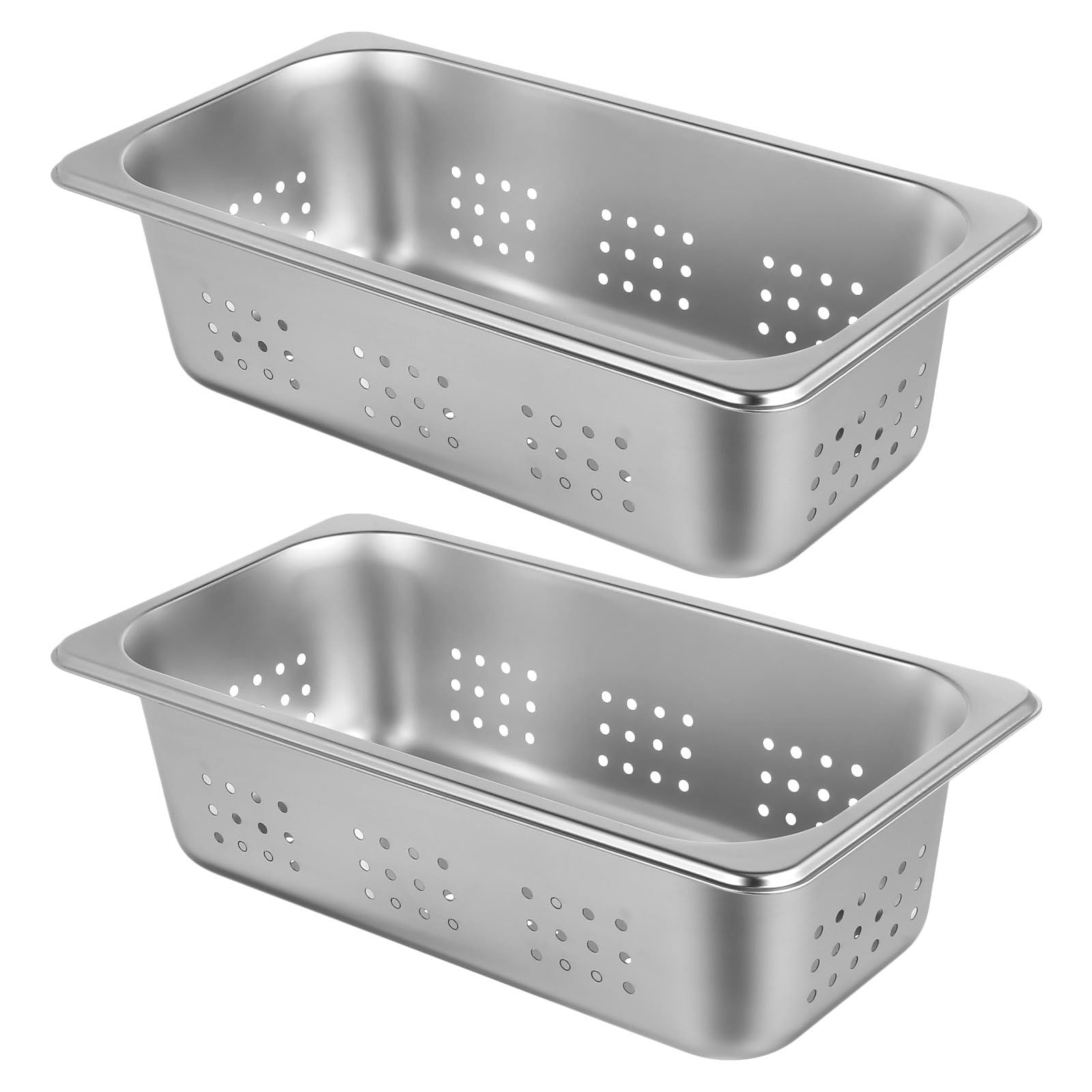 ibasenice 2pcs Perforated Steam Table Pan - 1/3 Size Stainless Steel Rectangular Food Pans Buffet Serving Tray for Catering Restaurants Steaming Draining Accessories