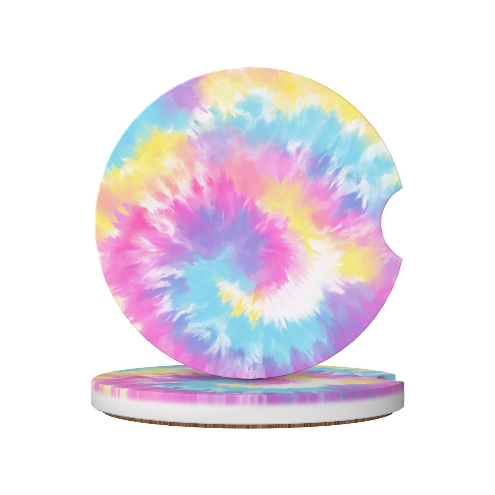 Rainbow Color Tie-Dye Swirl Pattern Ceramic Coasters,2pcs
