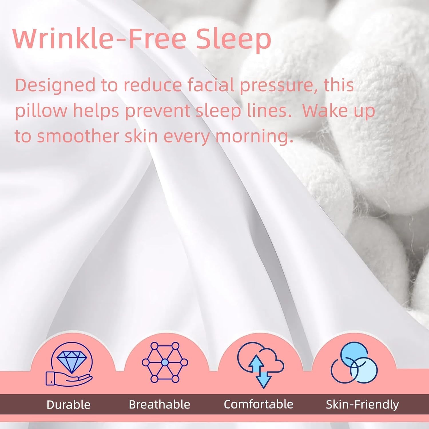 Anti Wrinkle Pillow Side Sleeper Anti Aging Lemniva Beauty Pillow Satin Removable Pillowcase (Pink)