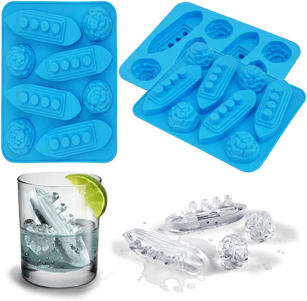 3Pcs Titanic and Iceberg Ice Cube Trays, Titanic Film Theme Ice Maker Chocolate Candy Soap Crayon Wax Melt Making Mold (Set of 3)