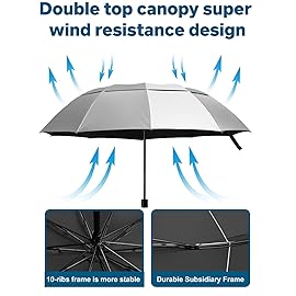 Kalolary UPF 50+ UV Protection Compact Golf Umbrella,62 Inch Extra Large Oversize Double Canopy Vented Umbrella Windproof Waterproof for Men and Women