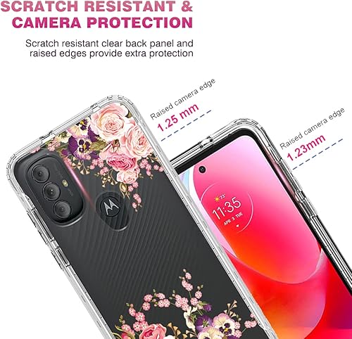 Miniatura 2 de Funda para Moto G Power 2022, XT2165DL con protector de pantalla de vidrio templado, cuerpo completo transparente con protección floral para
