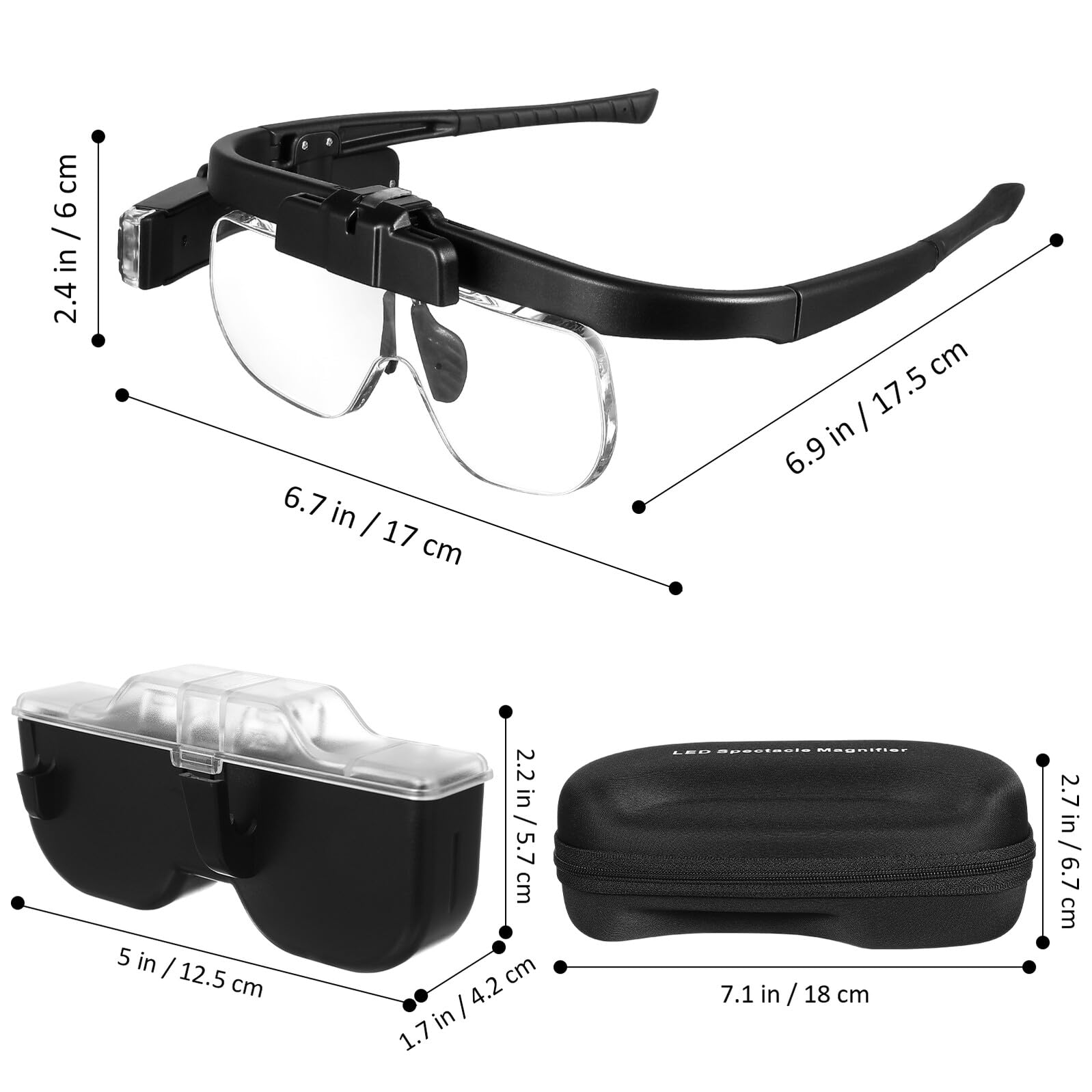 DOITOOL Lupa de Cabeza con Luz LED Recargable Gafas de Aumento Manos Libres Ergonómicas para Lectura Manualidades Reparación Electrónica