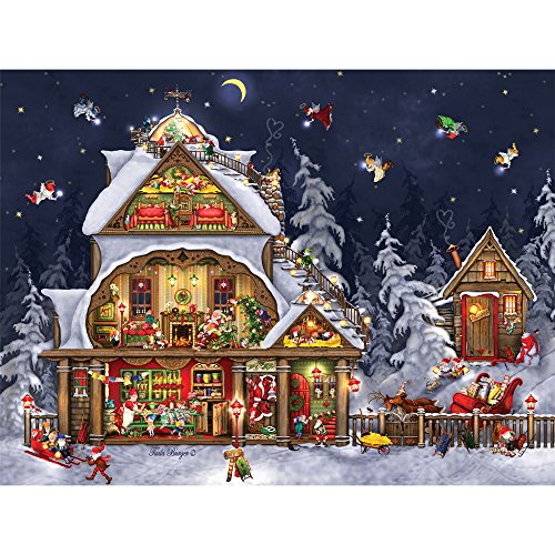 Bits and Pieces - 300 Large Piece Jigsaw Puzzle for Adults - Santa's House - 300 pc Christmas, Holiday Jigsaw by Artist Tuula Burger