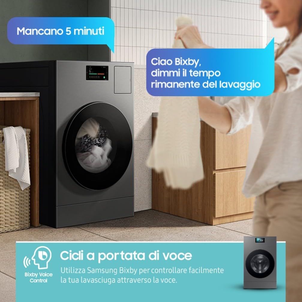 LAVASCIUGA SAMSUNG BESPOKE AI LAUNDRY COMBO WD18DB8995BZ 18 + 11 KG 1000 GIRI POMPA DI CALORE CARICO FRONTALE ECODOSATORE INVERTER (Ricondizionato)