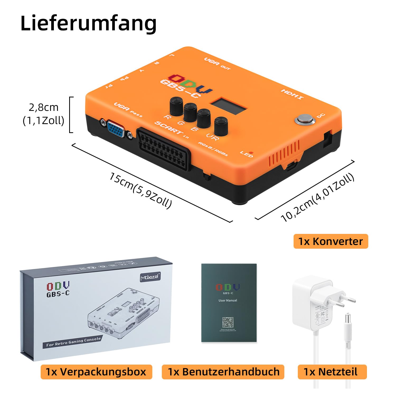 Mcbazel ODV-GBS-C YPbPr Component/VGA/RGBS Scart zu VGA/HDMI Scan Konverter für Retro Gaming Konsole unterstützt HDMI 720p/960p/1080p Ausgang