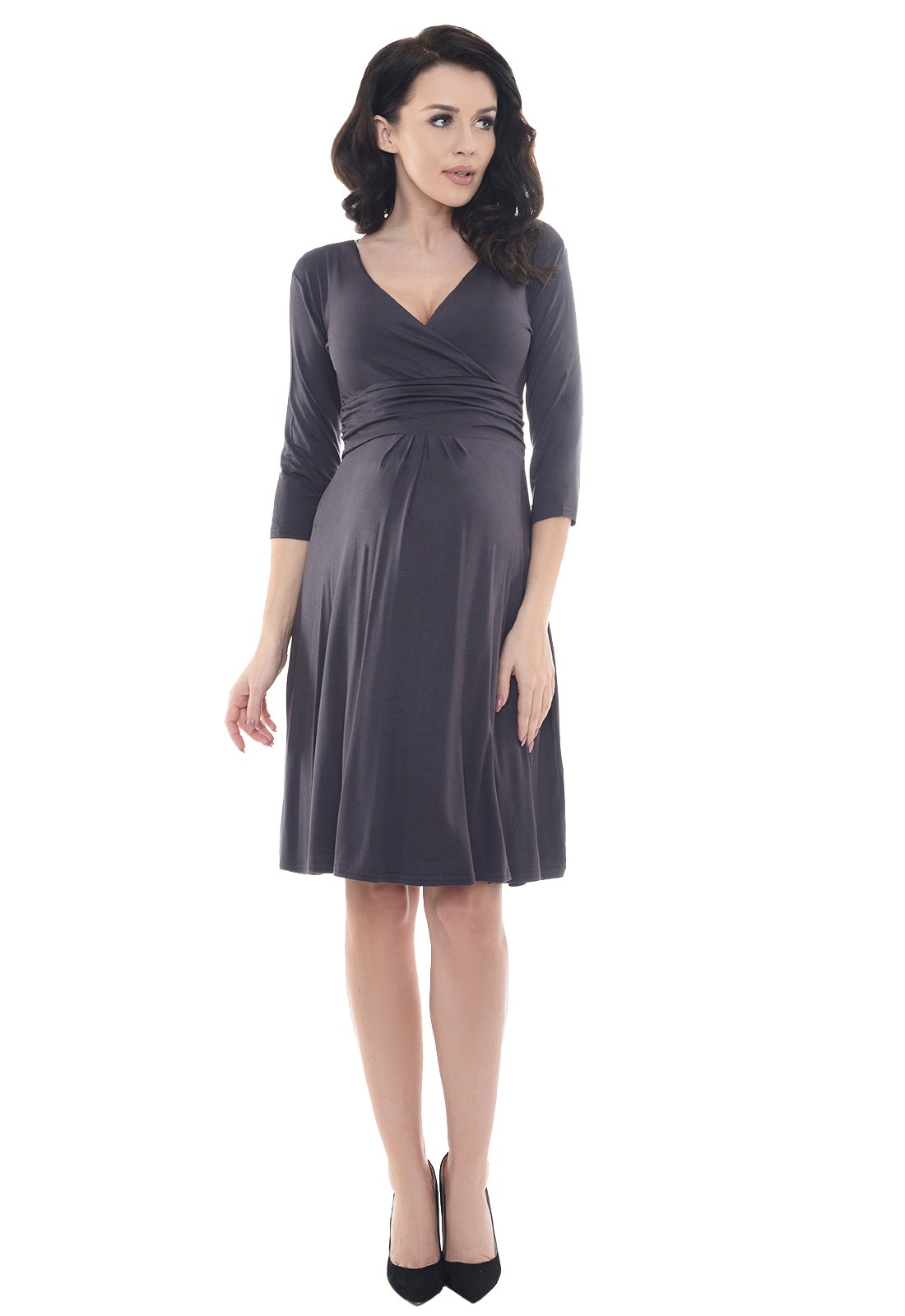 Purpless Maternity Classic Pregnancy Dress Vneck A line D4400 (10, Graphite)