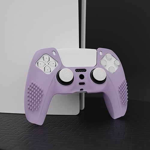 Miniatura 3 de eXtremeRate PlayVital - Funda de silicona antideslizante para controlador PS5, color morado malva 3D, con 6 tapas blancas de agarre para el pulgar