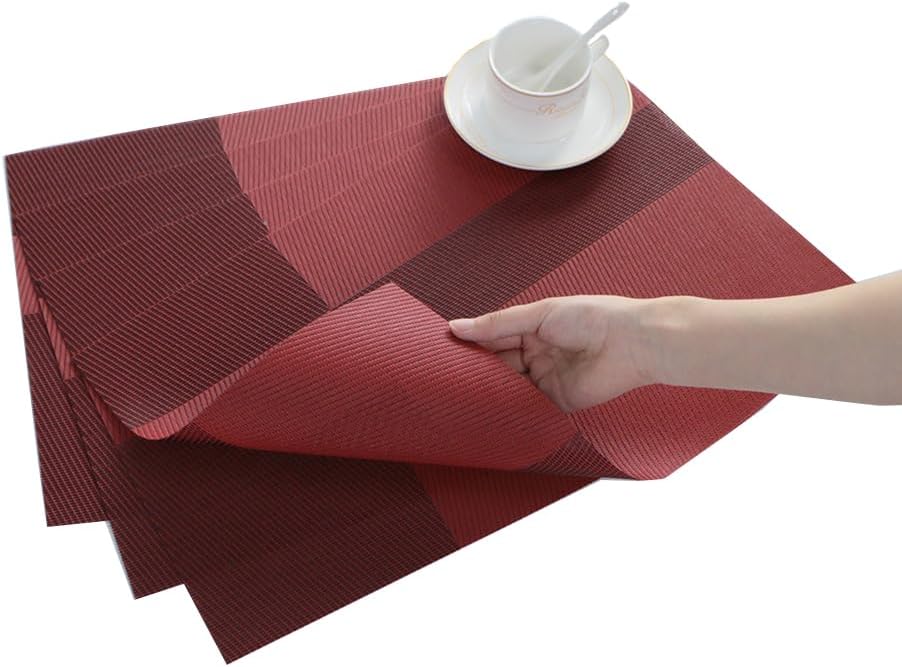 4PCS PVC Woven Placemats Waterproof Wipeable Dinner Table Mat Stain Decoration ining Kitchen 30x45cm(Opposite Green)