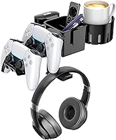 Vista 1 de KDD 5 in 1 Desk Controller Holder - Rotating Headphone Hanger with Cup Holder - Clamp On Desk Organizer Holds Controller, Headphone, Cup, Mobile
