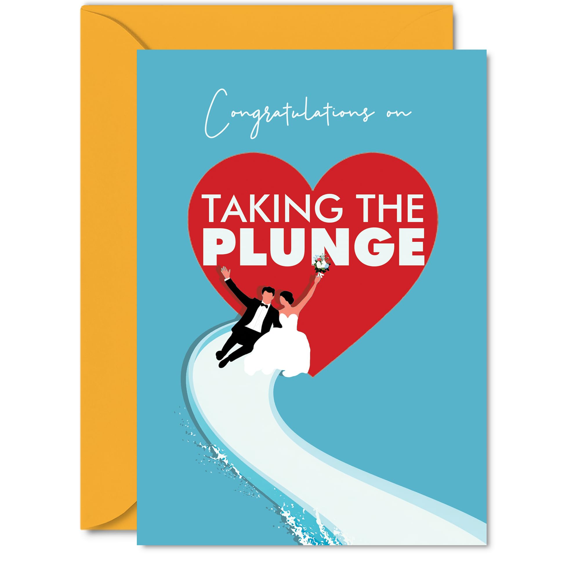Wedding Cards for Bride Groom - Congratulations on Taking the Plunge - Happy Wedding Day Card, Congrats Well Done Just Married, 5x7 Inch Marriage Greeting Cards for Couples