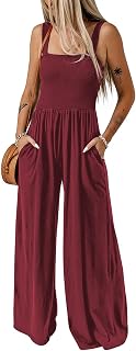 Womens Casual Sleeveless Strap Jumpsuits Smocked High Waist Backless Overalls Long Pants Romper with Pockets S-XL