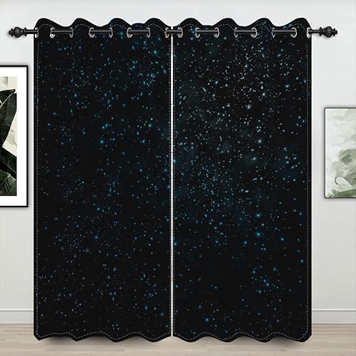 Miniatura 1 de Umpoo Cortinas opacas de cielo estrellado de 42 x 96 pulgadas brillantes estrellas azules brillantes galaxia abstracto cielo negro noche para sala