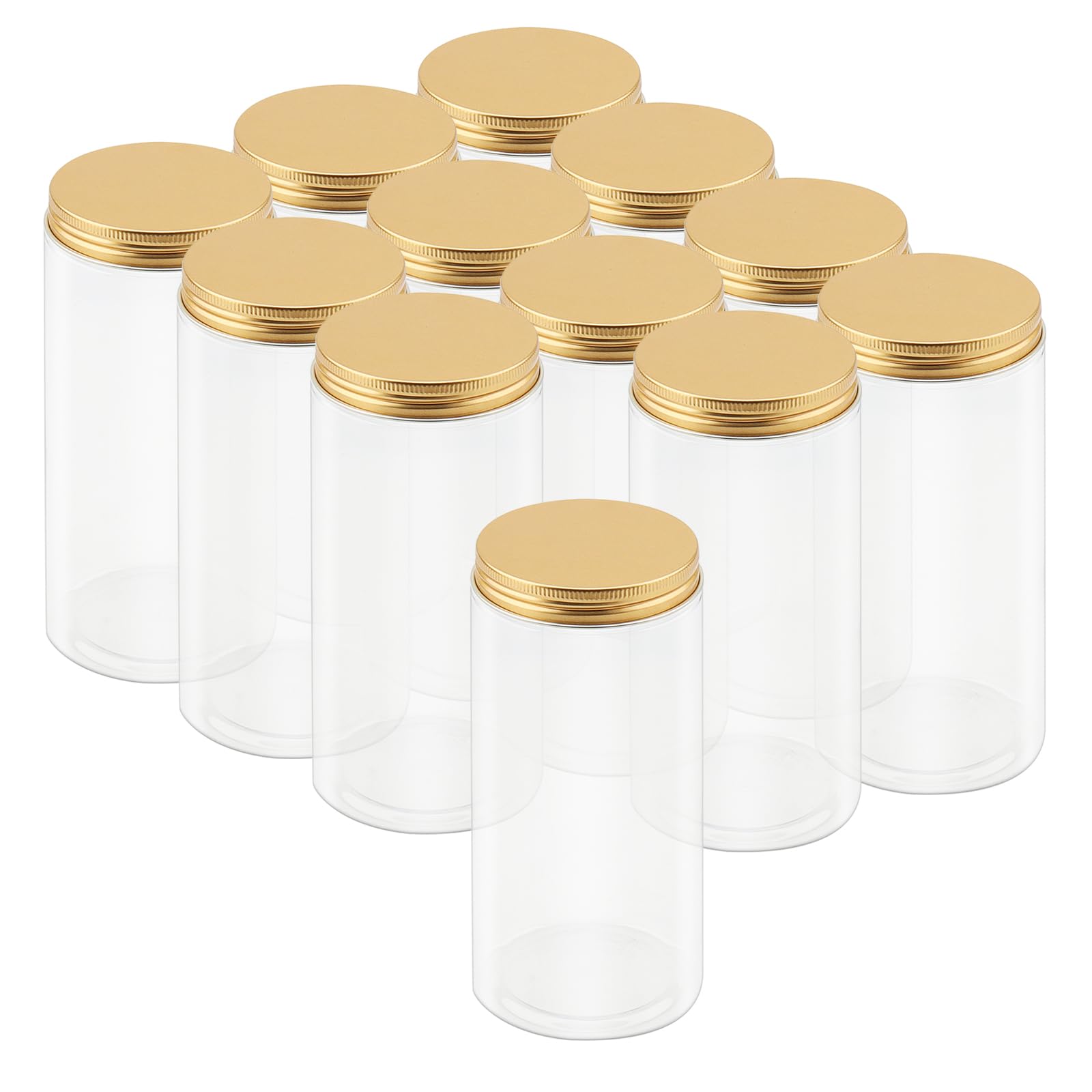 Lexinin Clear, Gold 12 Pack 500Ml Clear Plastic Spice Jars With Gold Lids, Wide Mouth Storage Storage Jar, Empty Plastic Storage Containers For Food, Spices