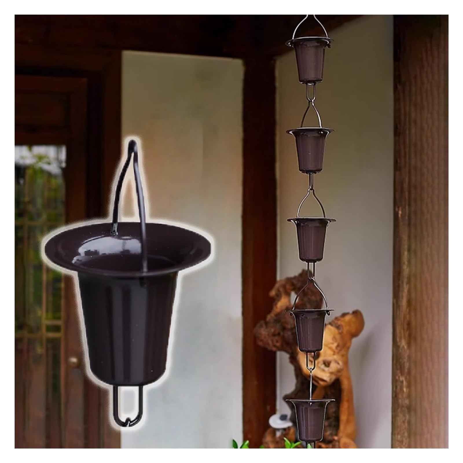 Chaîne de pluie décorative en métal avec 5 tasses par mètre pour gouttière