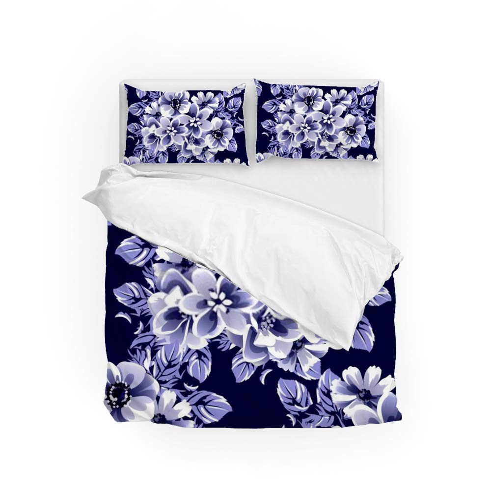 Parure de lit 100 % polyester grand lit King, linge de maison floral 3 pièces avec taies