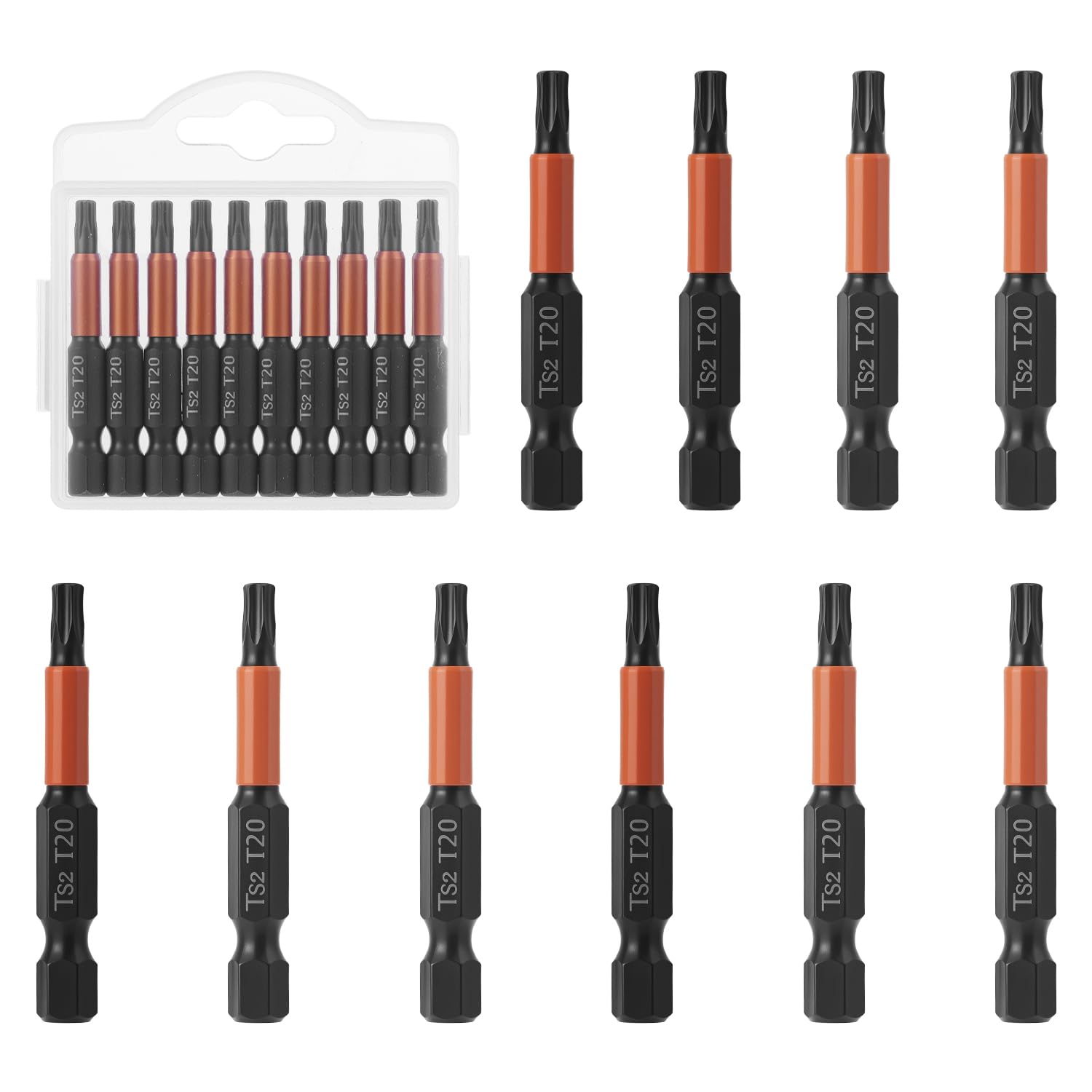QWORK® T20 Impact Driver Bits Set, 1/4" Screwdriver Bits, 50 mm S2 Steel Hex Bits Set, 10 PCS