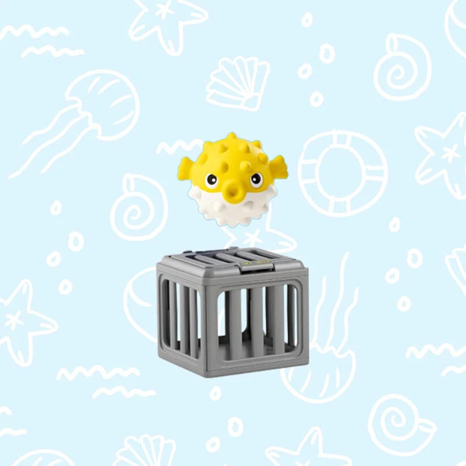 Kids Pool Diving Toys Set, Underwater Dive Rescue Toy with 6 Animal Sinking and Floating Cages, Summer Swimming Pool Games for Boys Girls Ages 4-12, Bath Toys with Weighted Cages (Puffer Fish)