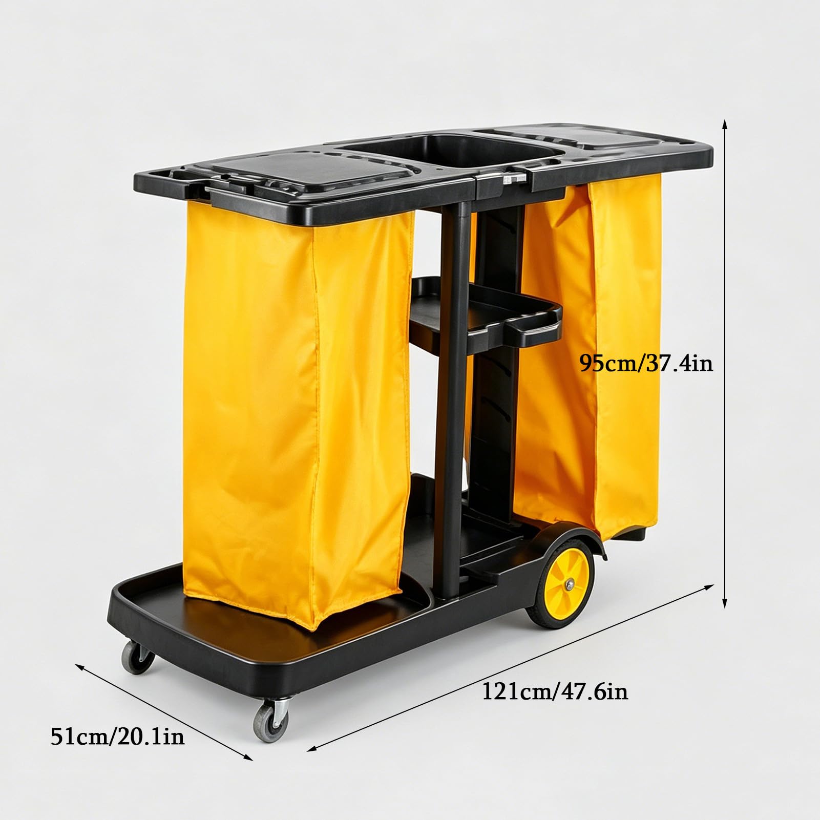 Carrito de limpieza comercial, carrito de limpieza multifuncional con ruedas equipado con dos bolsas de tela Oxford, carrito de suministros de limpieza y saneamiento para hotel, centro comercial