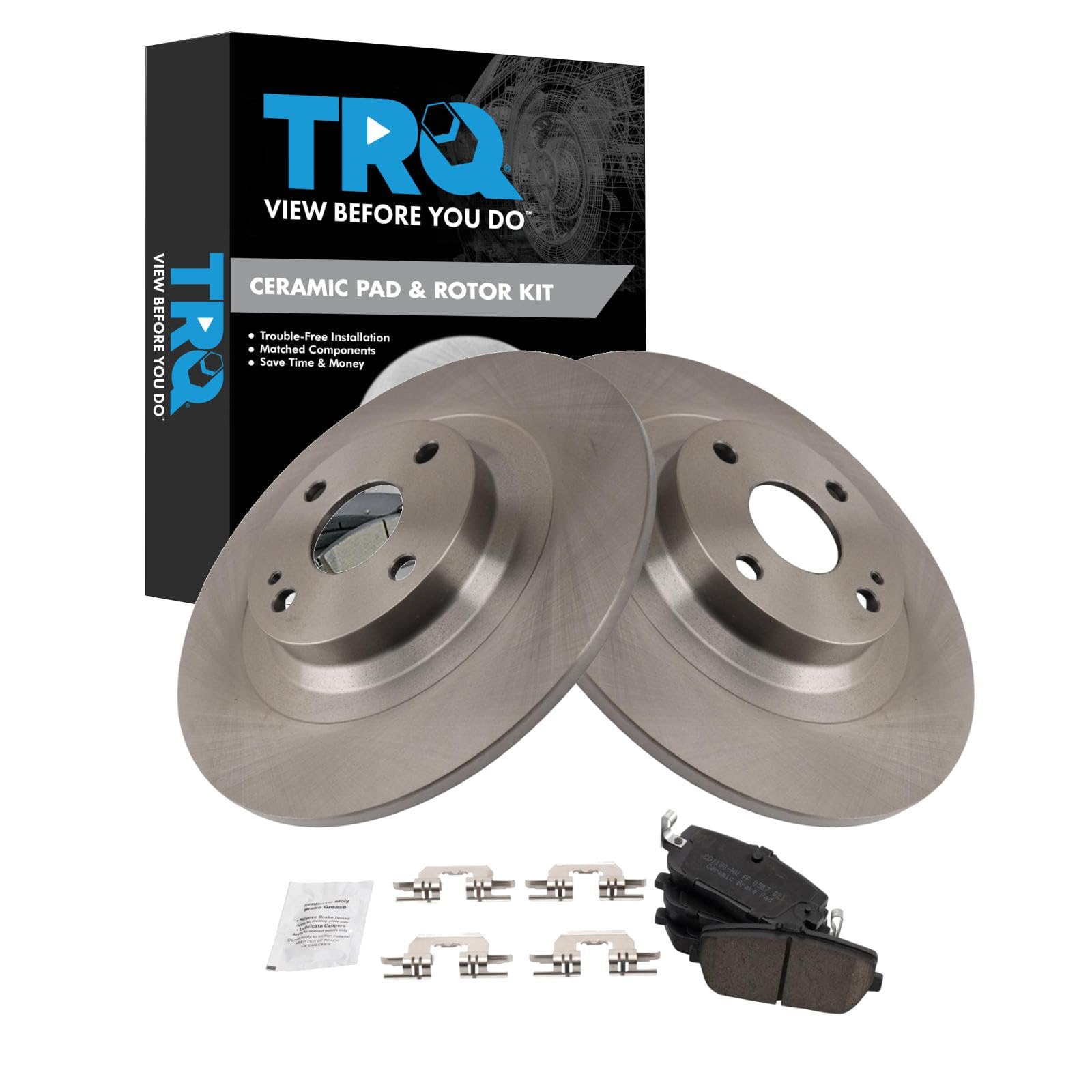 TRQ Rear Brake Pad and Rotor Set Ceramic Compatible with 2017-2020 Fiat 124 Spider 2016-2019 Mazda MX-5 Miata