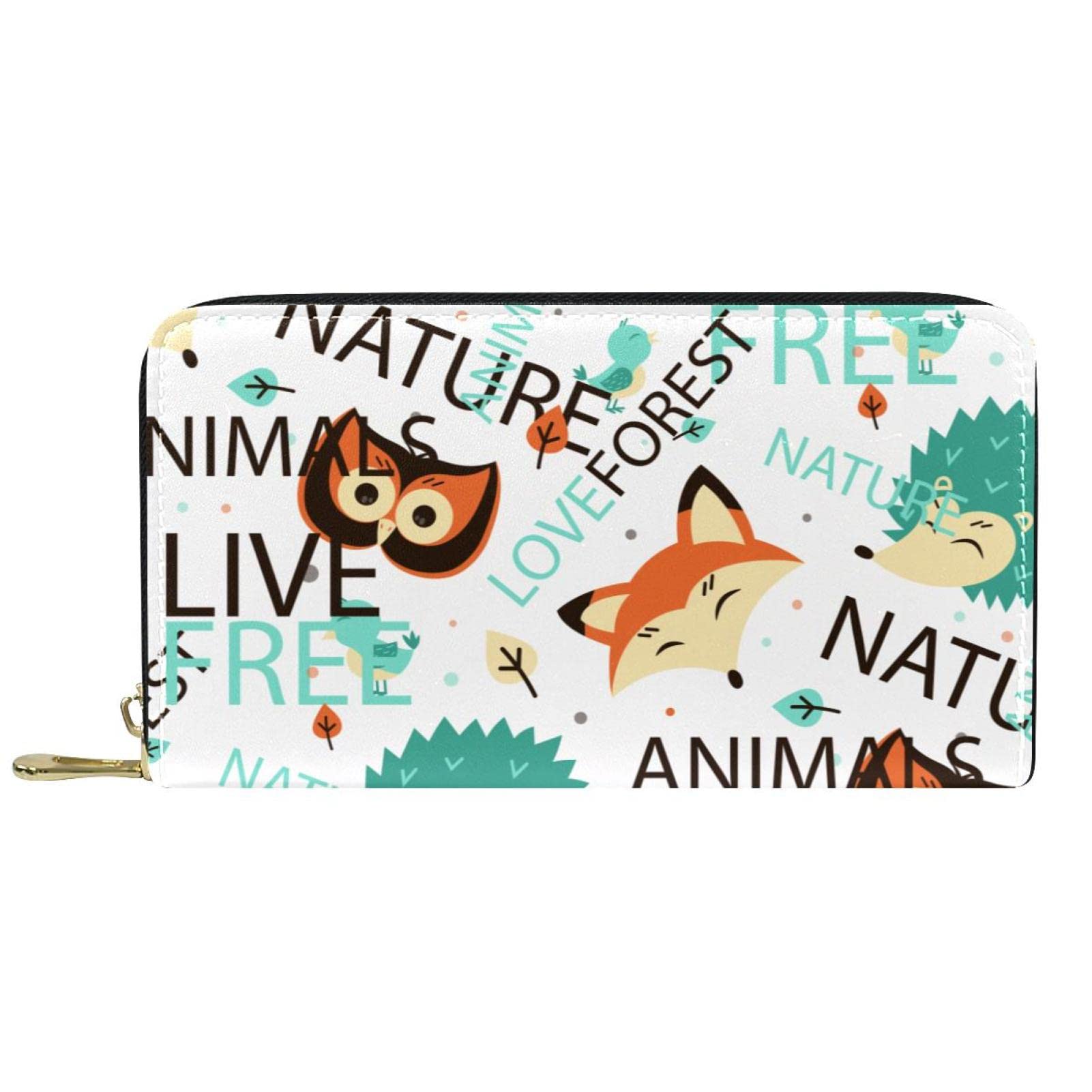 Cartera larga de cuero con cremallera para personalizar las palabras de animales, Varios colores, 20.5x2.5x11.5cm/8.07x1x4.53 in, Classic