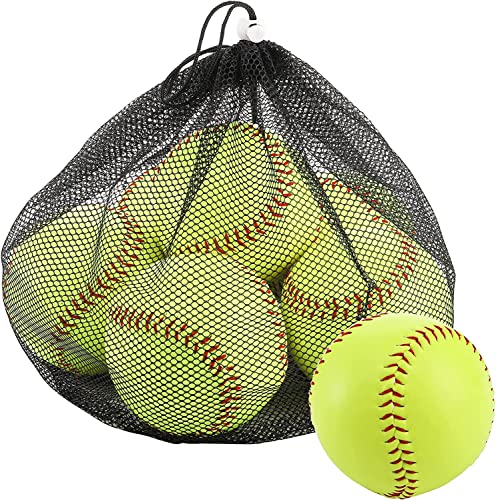 Tebery 6 Pack Yellow Sports Practice Softballs, 12-Inch Official Size and Weight Slowpitch, Unmarked & Leather Covered Training Ball for Games, Practice and Training (Yellow)