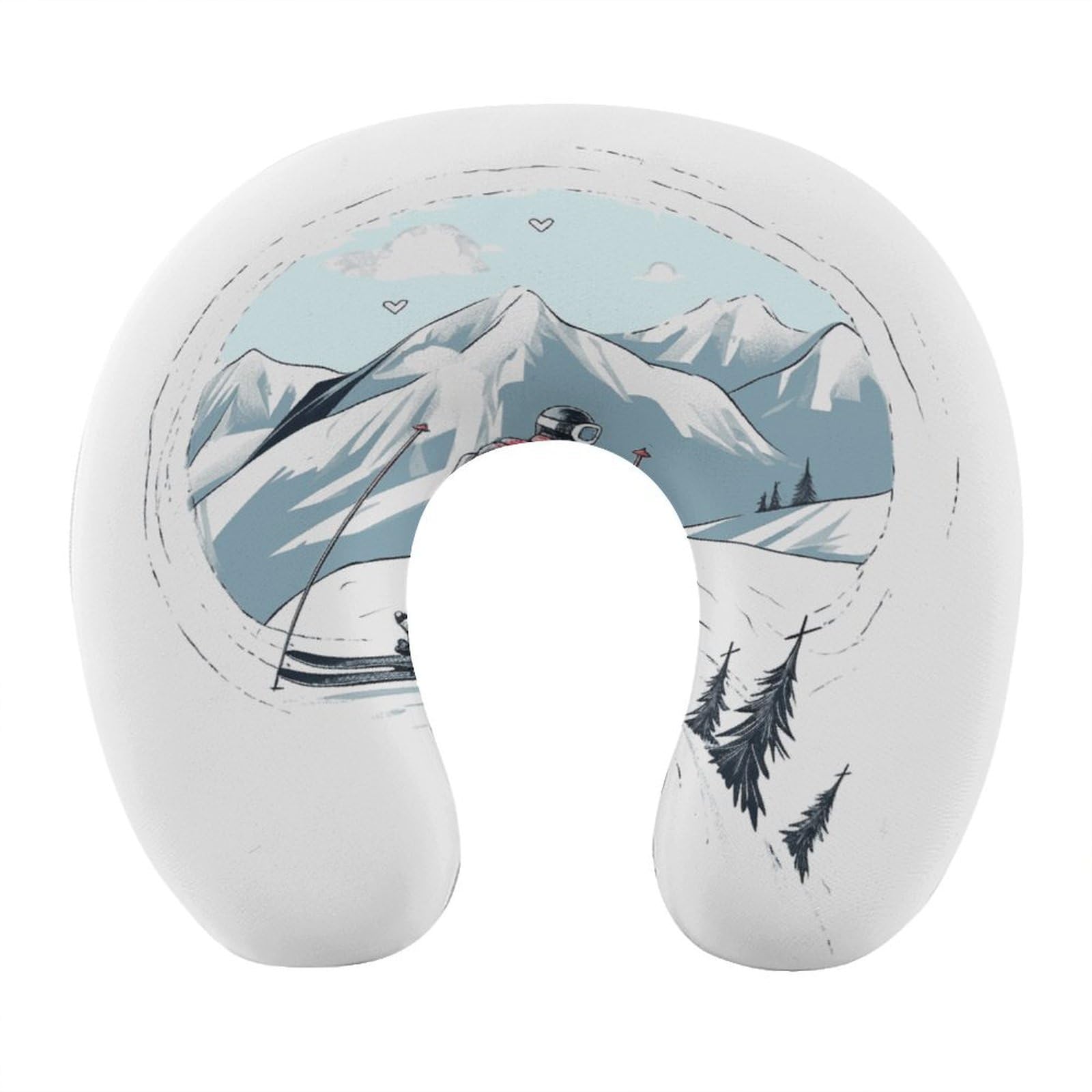 Adfgyerh Style Skiing Theme U-Shaped Pillow，Memory Foam Pillow Core，Cushion ，Provide Neck Support ，Travel Pillow，Suitable For Airplanes, Cars, Homes, And Offices.