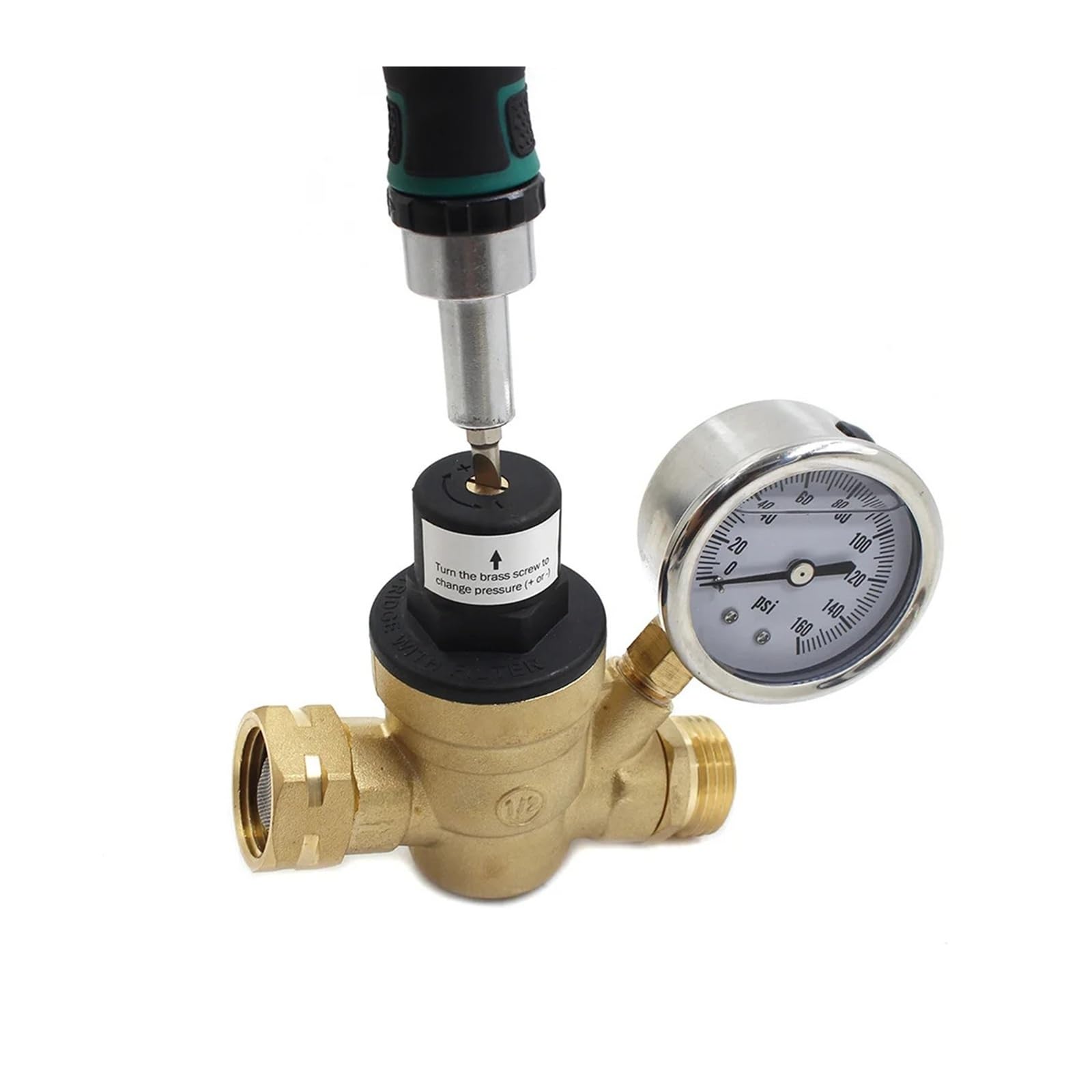 Regulador de presión de agua, reductor de presión ajustable de latón con reguladores de presión de agua for Camping, calibre 0-160 | Regulador de presión de agua