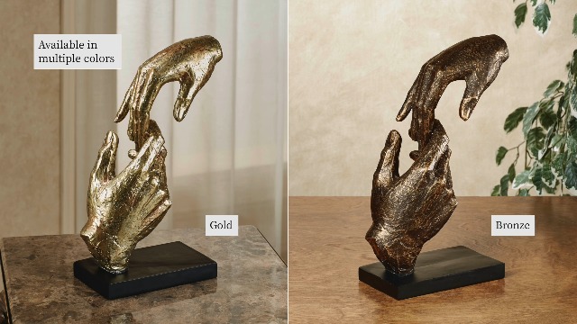 Escultura de manos amorosas dorada de resina, 11.5 in alto miniatura 6