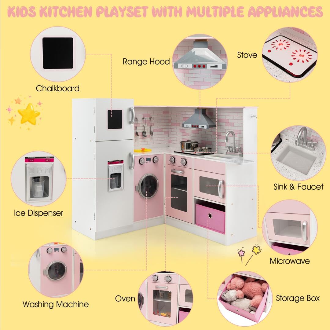 Machine A Laver Enfant Jouet HOMASIS Cuisine En Bois Pour Enfants Avec Robinet, Évier Et Four Micro Onde Enfant