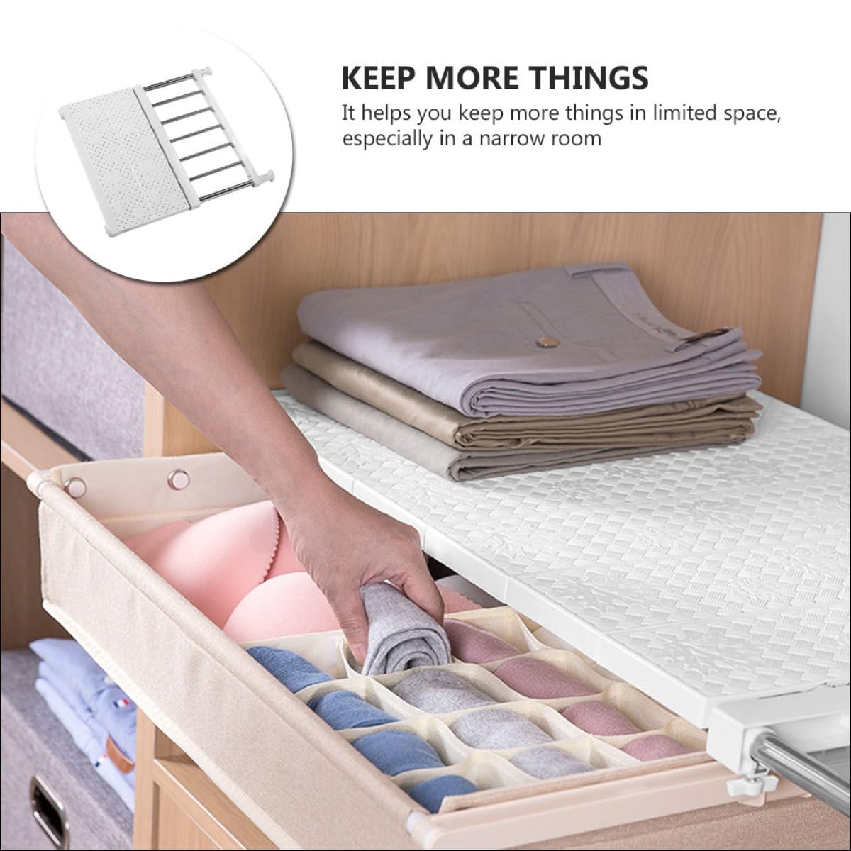 Separador de estante ajustable para armario, extensible de 33 a 53 cm, para ropa y zapatos, separador de armario blanco para el hogar y el armario