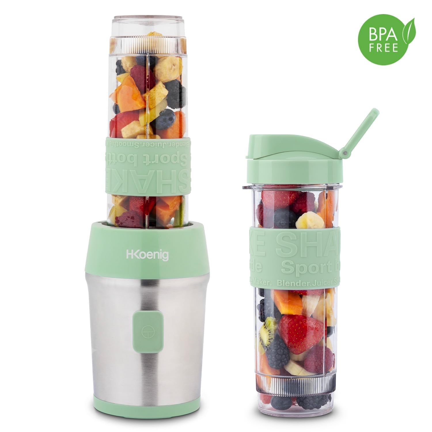 H.Koenig SMOO18 Batidora Smoothie Maker Compacto 570mL 300W Sin BPA Acero Inoxidable Verde Pastel
