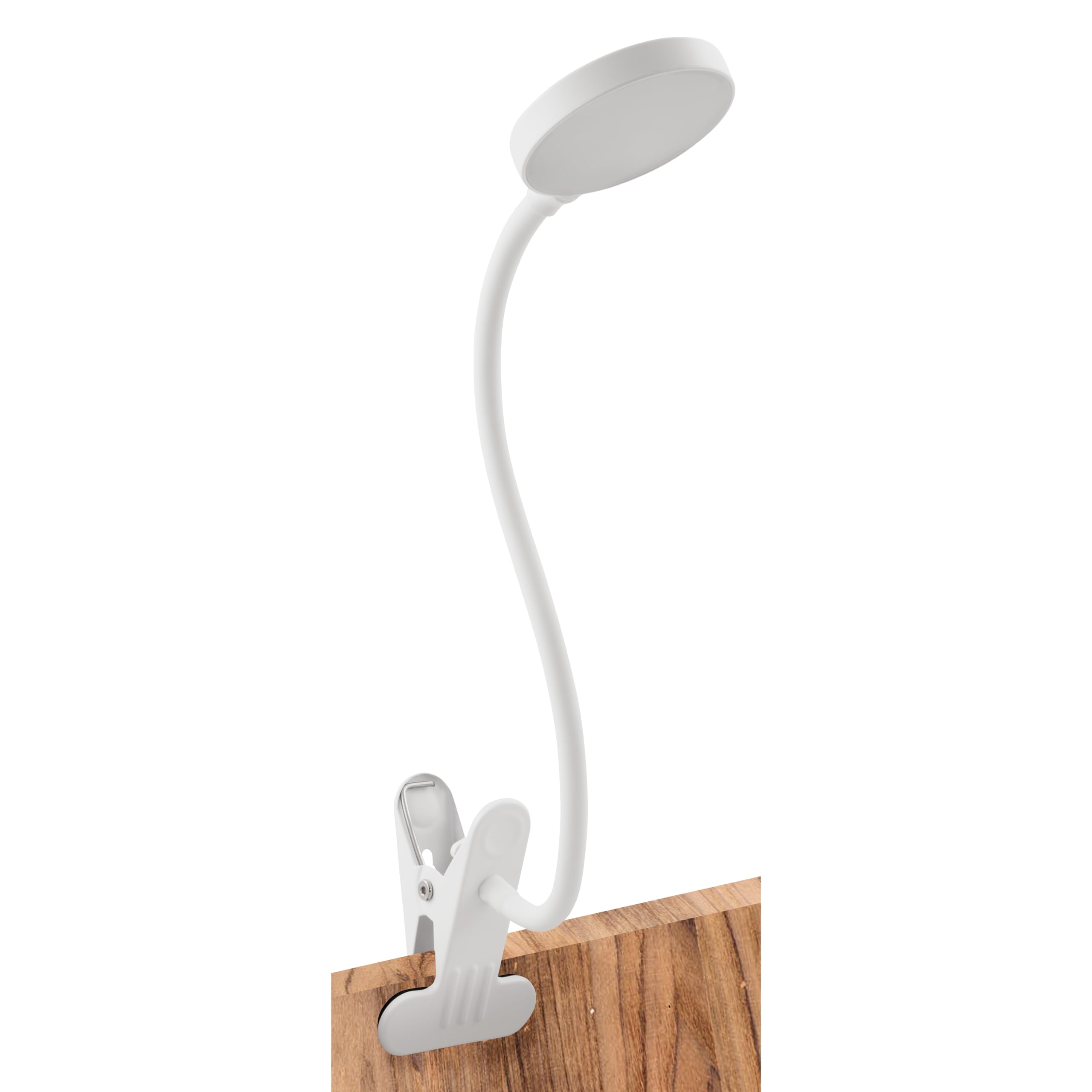 EINLICHT LED Klemmleuchte Halo – Leseleuchte mit flexiblem Schwanenhals, 3,3 W, 438 lm, 3-Stufen-Dimmfunktion, 3000 K warmweiß, weiß