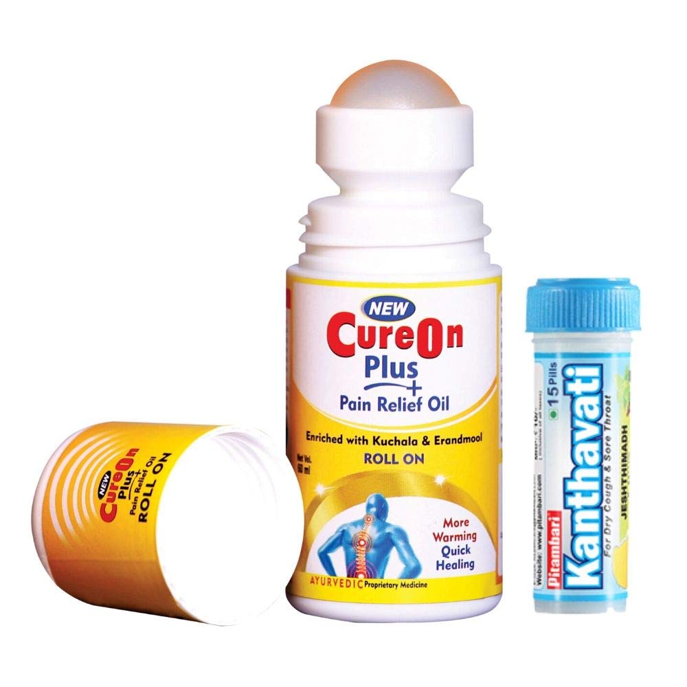 Pitambari Cureon Pain Reliever Roll on (60ml) & Get Kanthavati Cough Relief Pills (12 Pills) (B06XYN7XDH) Amazon Price History, Amazon Price Tracker