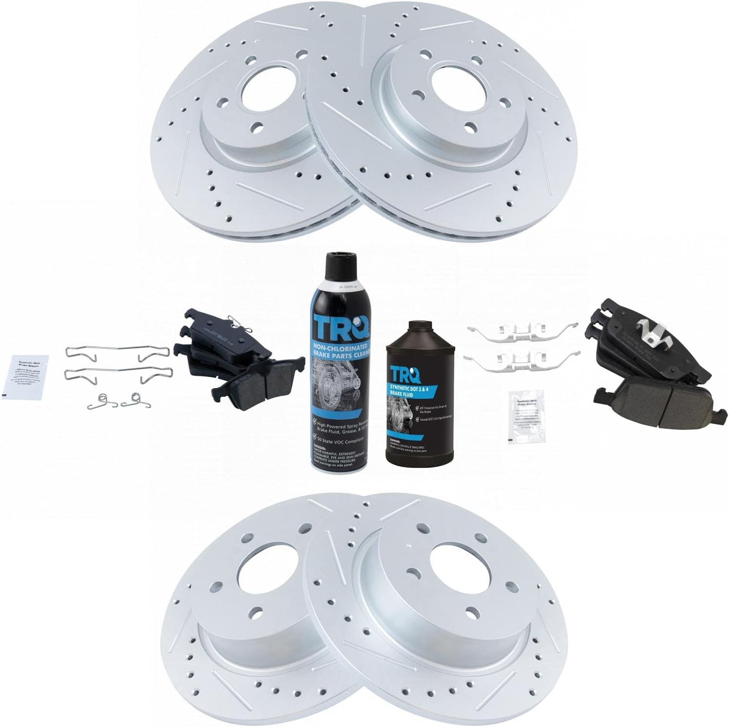 TRQ Front and Rear Performance Brake Pad & Rotor Kit Brake Chemical Kit Brake Pads Brake Rotors Set Ceramic Premium G-Coated Compatible with 2013-2016 Ford Escape 2014-2018 Transit Connect