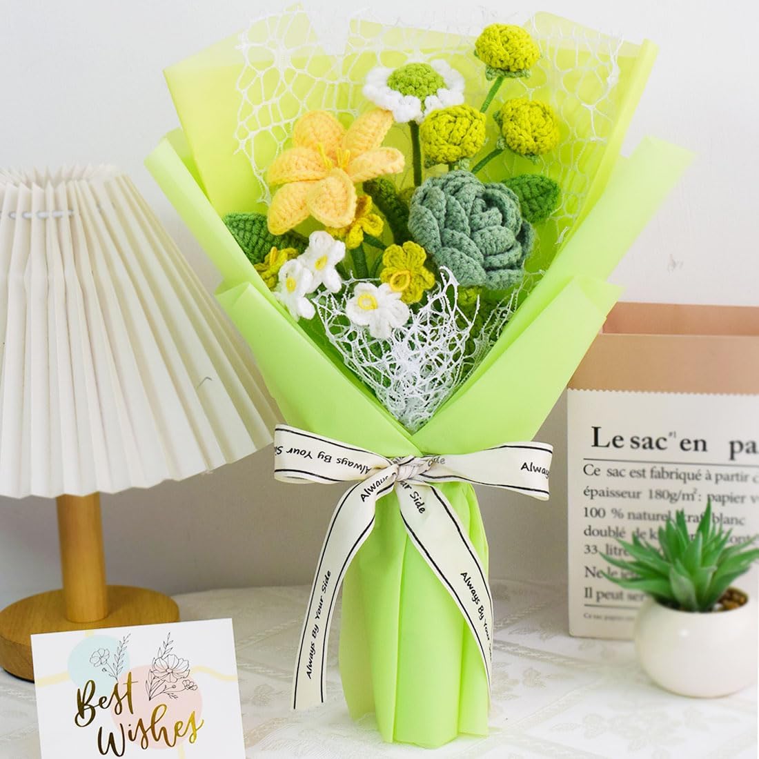 Handmade Crochet Rose Daisy Forget-Me-Not Bouquet, Knitted Artificial Forever Flowers with Exquisite Wrap, Gift to Girlfriend Mom Women, Perfect for Valentines, Home Decor, Celebration