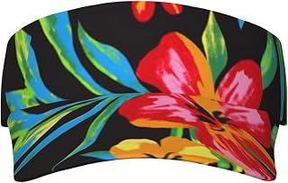 Hawaiian Flower Printed Sports Sunscreen Hat, Adjustable Breathable Hollow Top Baseball Cap, for Men and Women Black