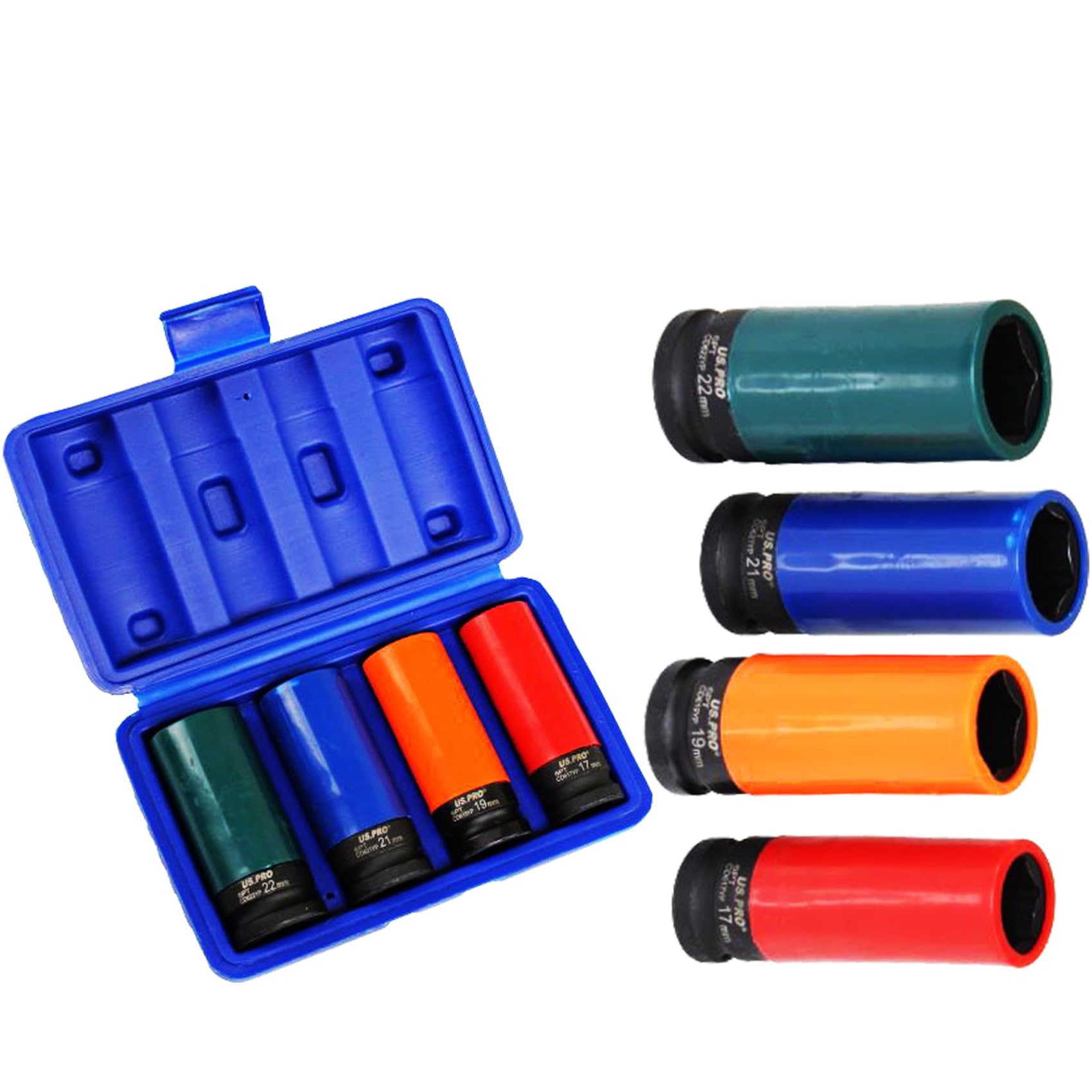 4PC US PRO 1/2" DR DEEP IMPACT SOCKETS for ALLOY Wheels | COLOUR CODED | Garage | Workshop | Heavy Duty | Mechanics | Engine | Air & Hand Tools | DIY | UK FREE P&P