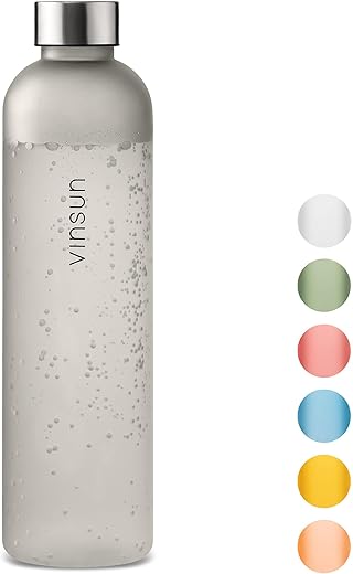 VINSUN Garrafa de água 1L cinza - livre de BPA, à prova de vazamento, ecológica, Tritan - Garrafa de bebida reutilizável para esportes, academia, viagens, escola, ciclismo, corrida, trabalho