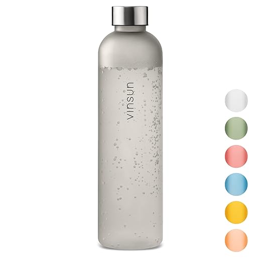 VINSUN Garrafa de água 1L cinza - livre de BPA, à prova de vazamento, ecológica, Tritan - Garrafa de bebida reutilizável para esportes, academia, viagens, escola, ciclismo, corrida, trabalho