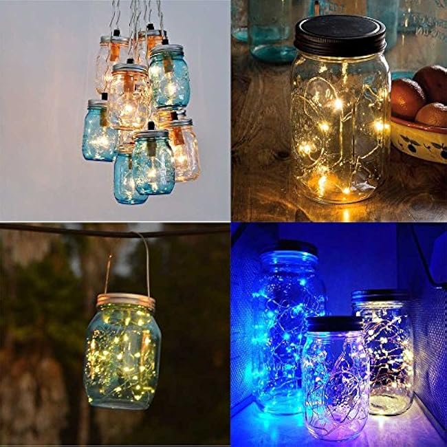 Miaro 6 Pack Mason Jar Lights, 20 LED Solar Warm White Fairy String Lights, Waterproof, Fits Regular Mouth Jars