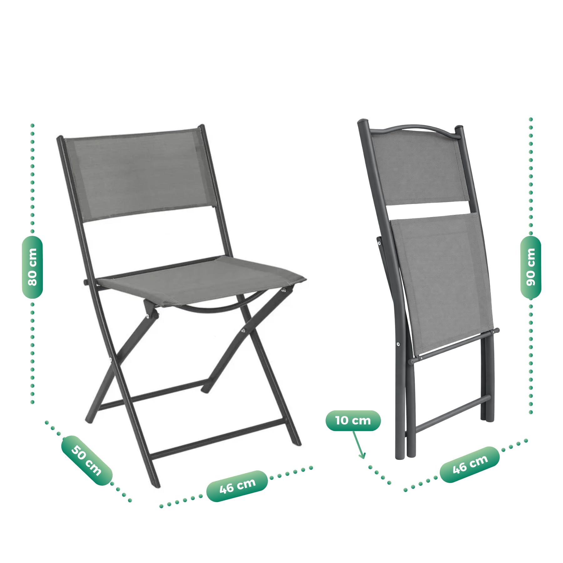 Set 4 Sedie Pieghevoli Salvaspazio da Giardino in Metallo e Textilene, Sedie da Esterno Resistenti a Sole e Pioggia, per Balcone Terrazzo Veranda Patio, Portata 120 kg (Antracite)