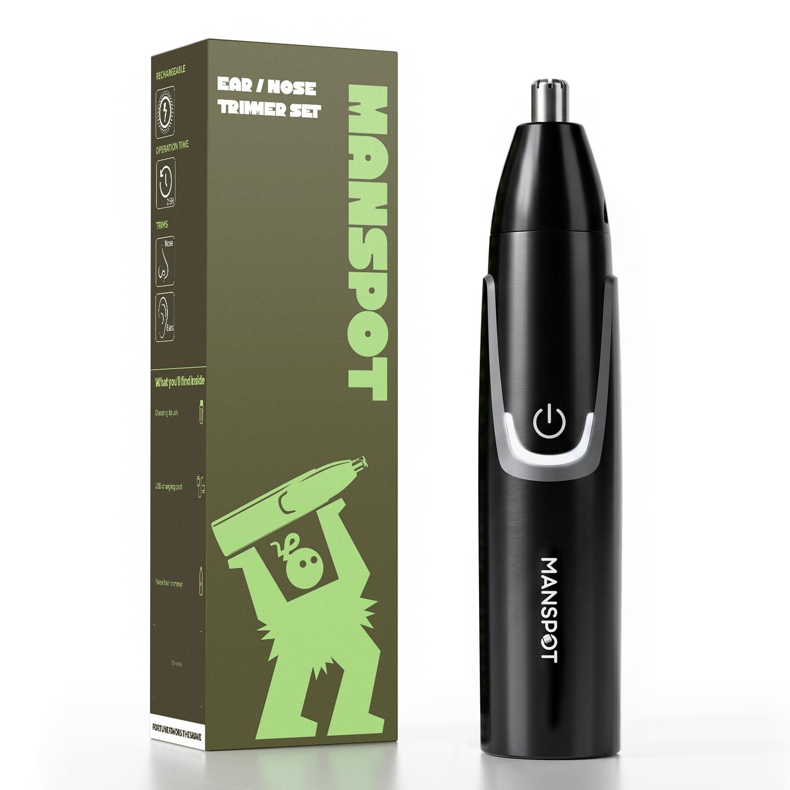 MANSPOT Nasenhaartrimmer Herren, Elektrischer Nasen- und Ohrhaartrimmer mit Dual-Edge-Klingen, USB-C Wiederaufladbar, Wasserfest, Abwaschbarer Schneidkopf für Nase, Ohren und Augenbrauen