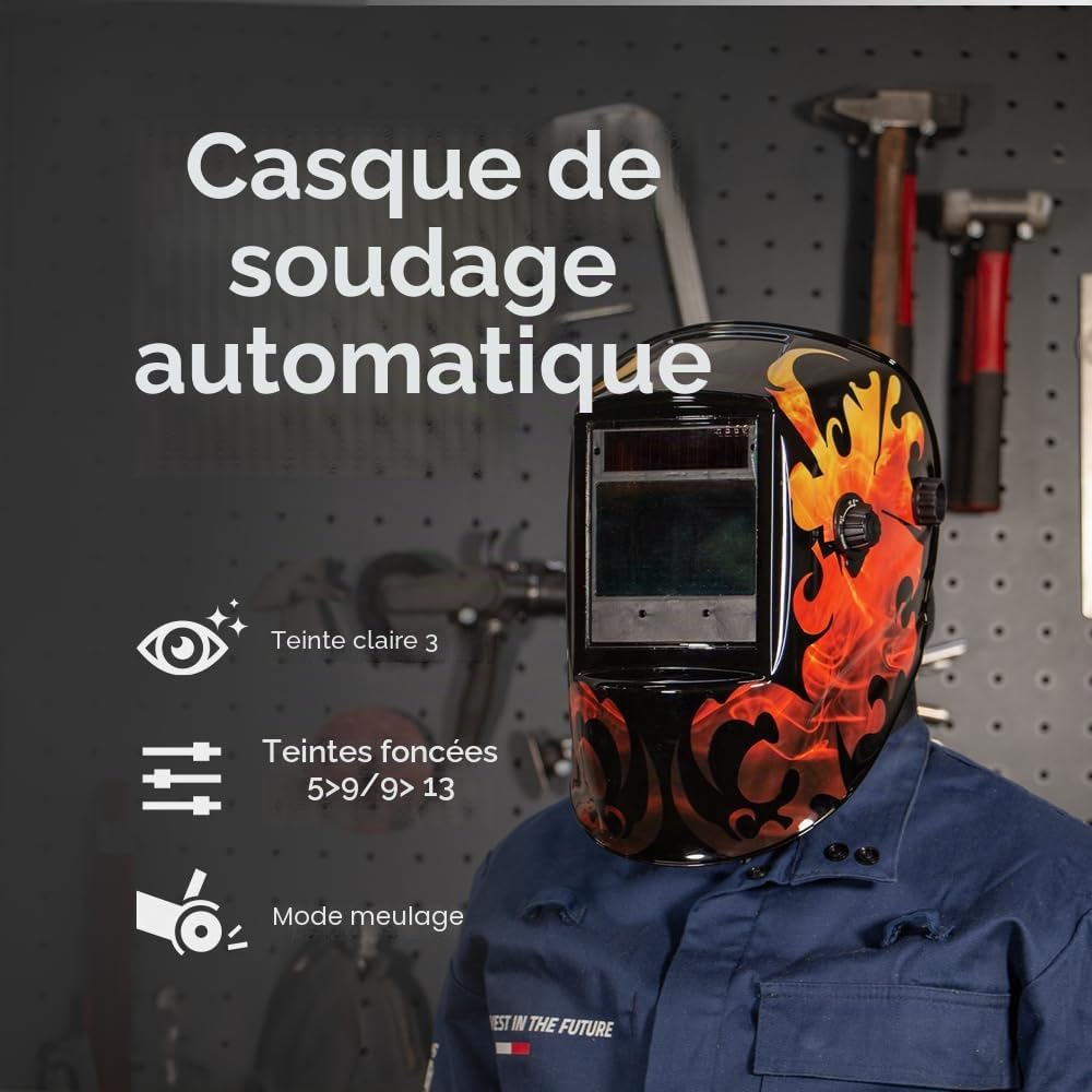 GYS, Masque de Soudage LCD ZEUS 5-13 G FIRE True Color, Teinte 3/5>13, Champ de Vision100x67mm, Assombrissement Auto 0,08ms, Classe Optique 1/1/1/2, pour MMA, TIG, MIG/MAG & Meulage
