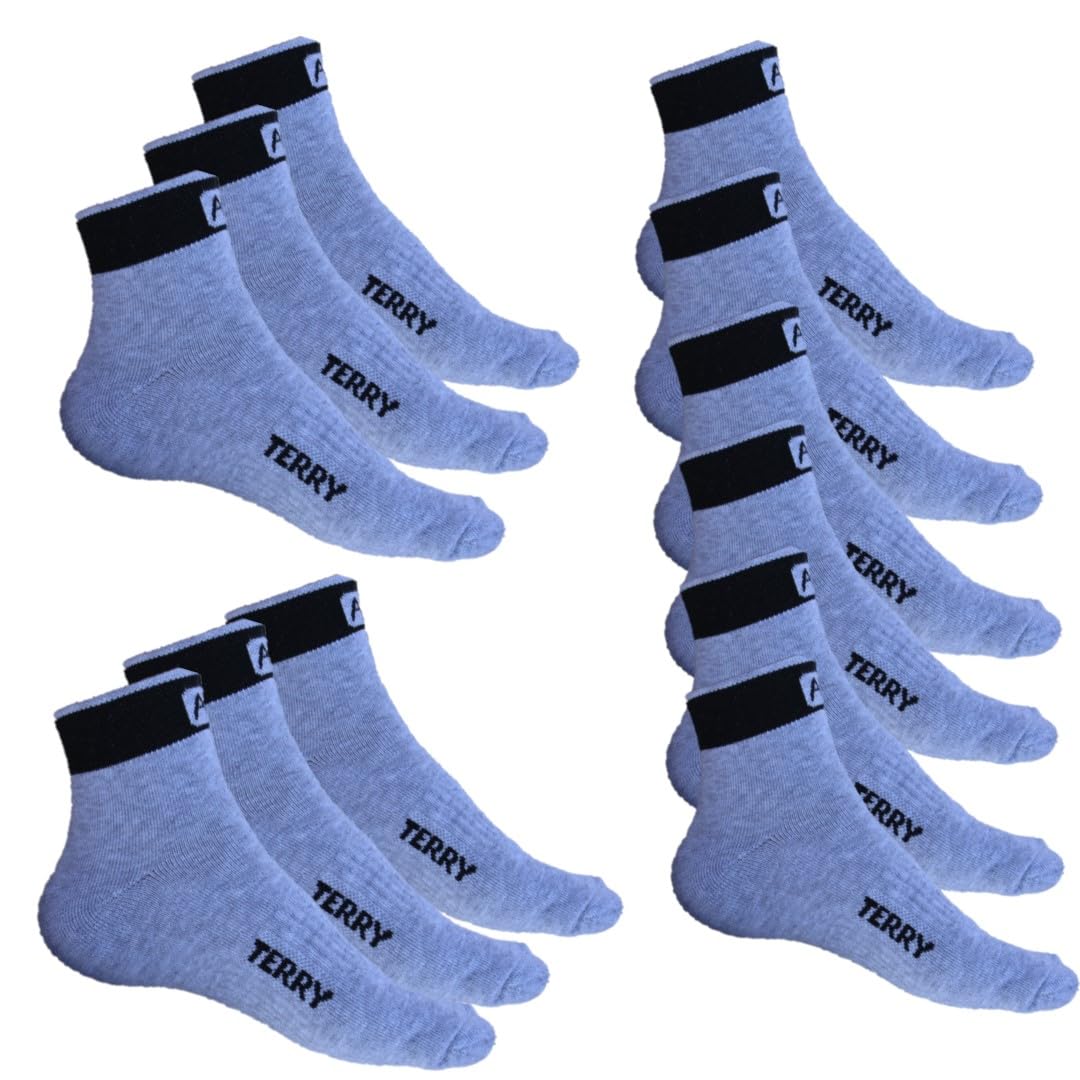 SwekshaCreations Men's 12 Pairs Sports Ankle Length Socks - Terry Towel Cushioned, Anti Odour & Anti Bacterial For Sneaker & Running Workout - Free Size, Pack Of 12 (GREY)-picture-15