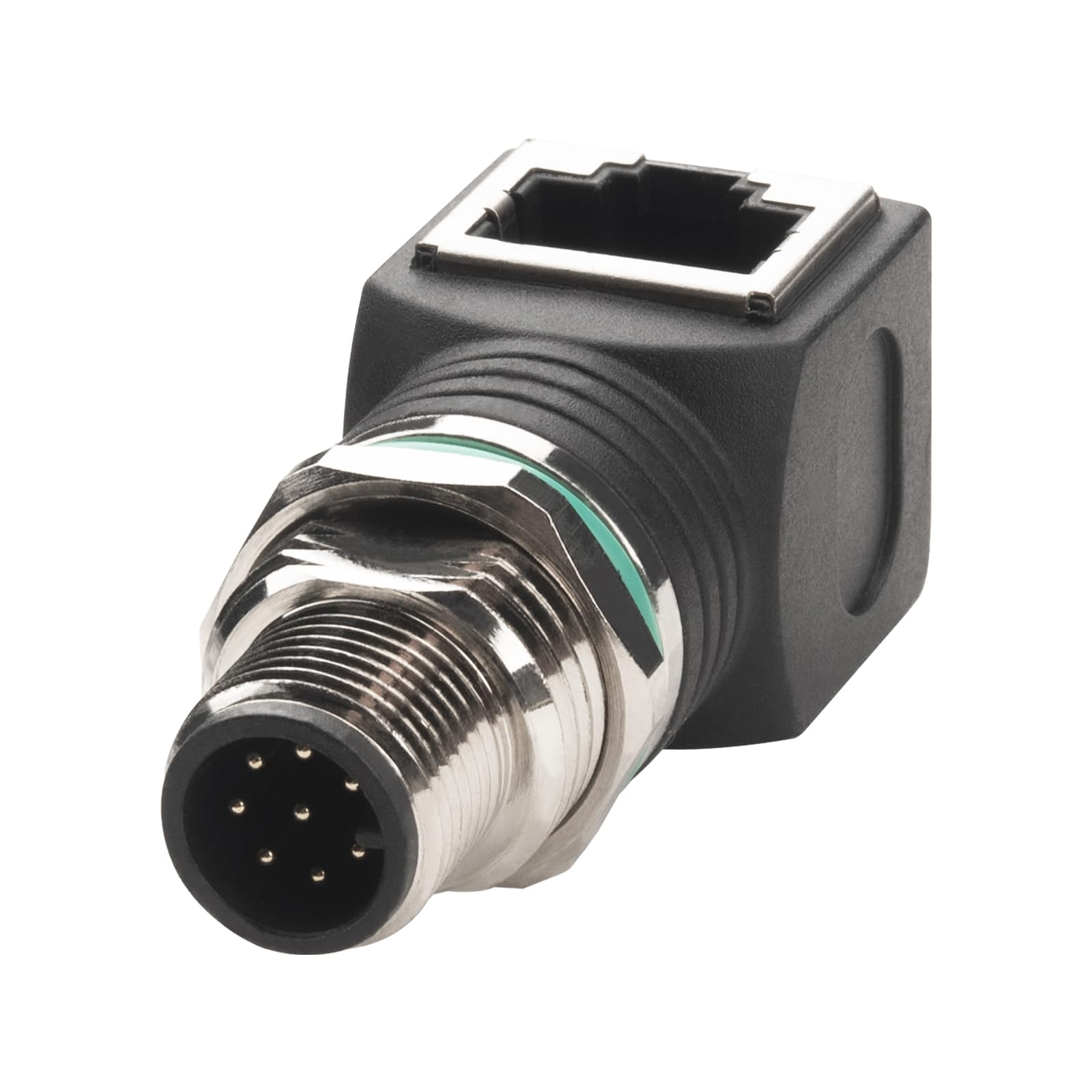 Adattatore M12 maschio 8pin-RJ45, 90°, plastica, IP68, adattatore industriale schermato per fotocamera, sensore